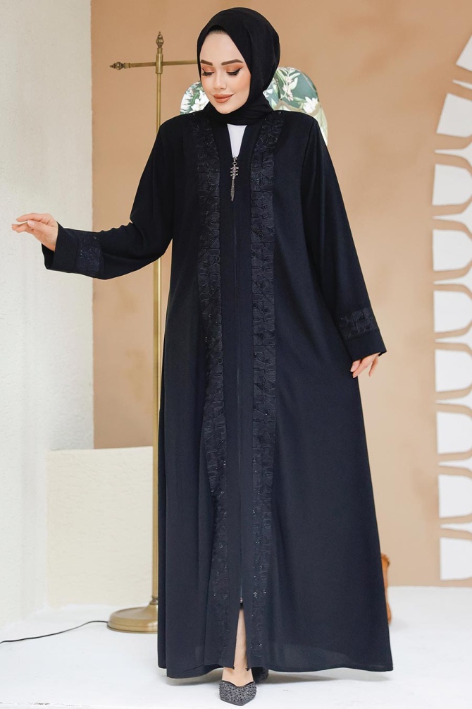 Modest Black Dubai Abaya 29112S - 1