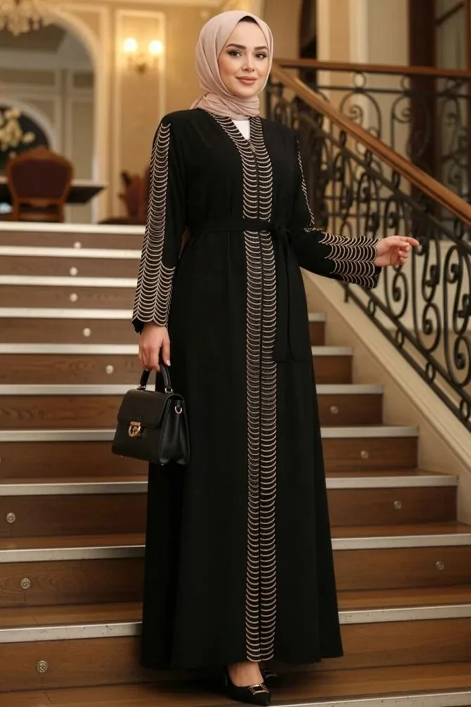 Modest Black Dubai Abaya 29114S - 1