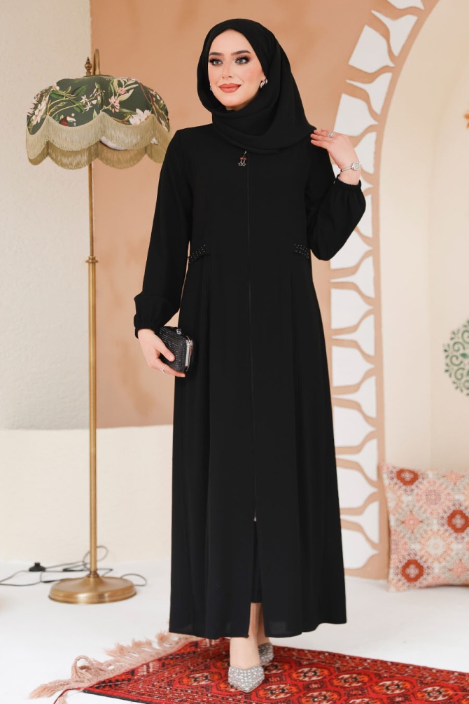 Modest Black Dubai Abaya 45289S - 2