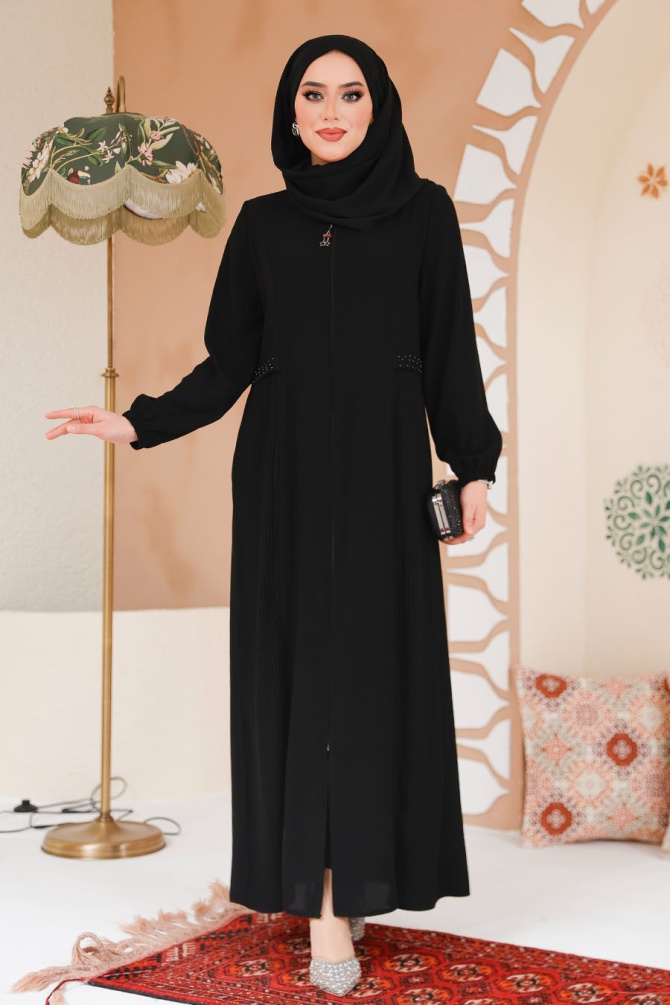 Modest Black Dubai Abaya 45289S - 3