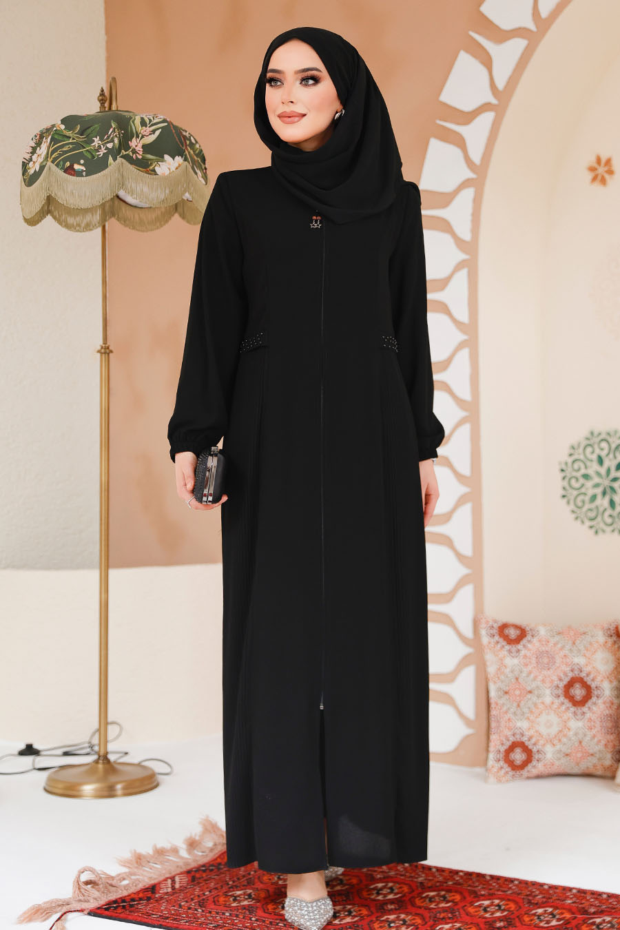 Modest Black Dubai Abaya 45289S - 1