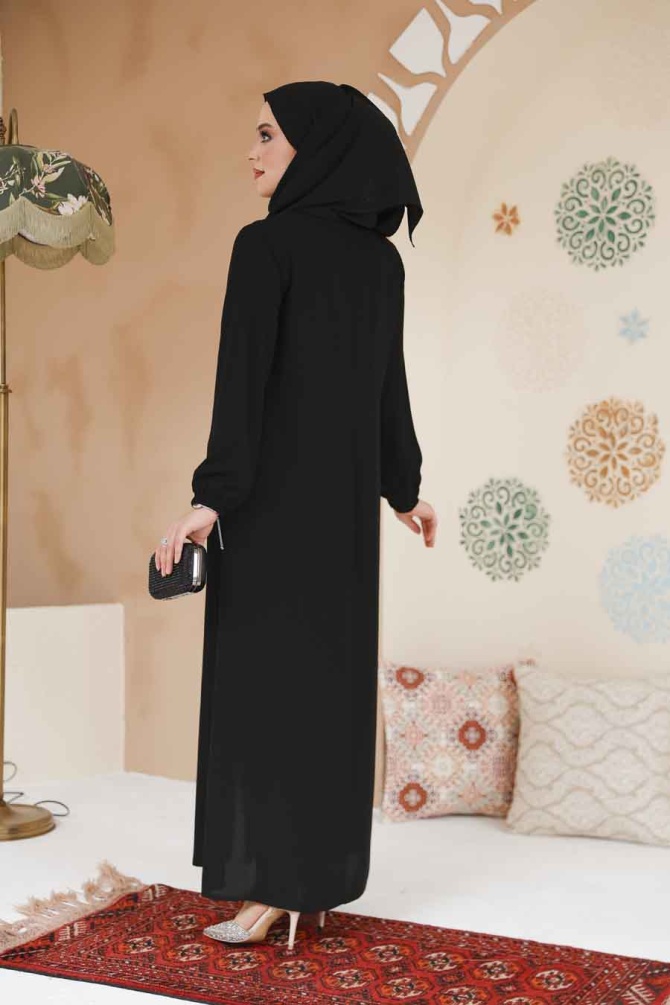 Modest Black Dubai Abaya 45289S - 4