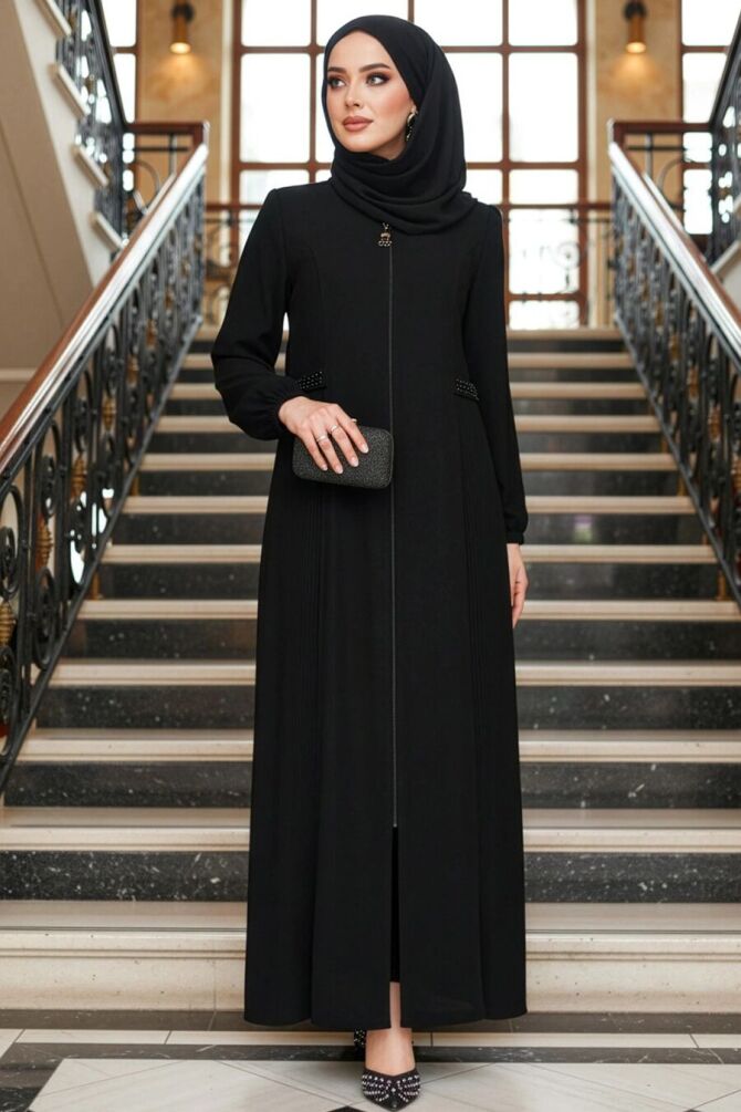 Modest Black Dubai Abaya 45289S - 1