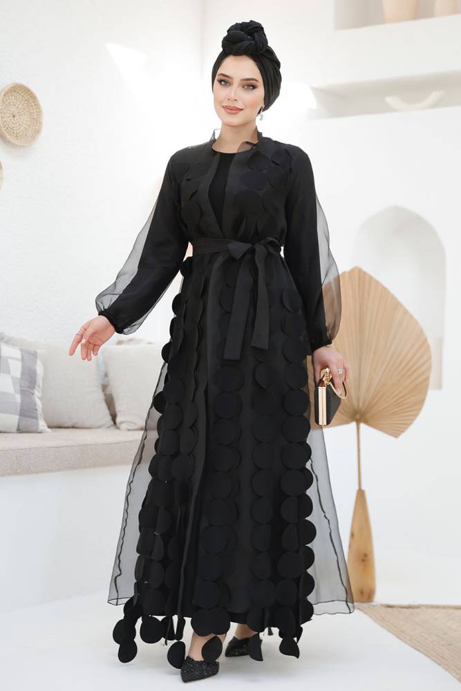 Modest Black Dubai Abaya 4655S - 2