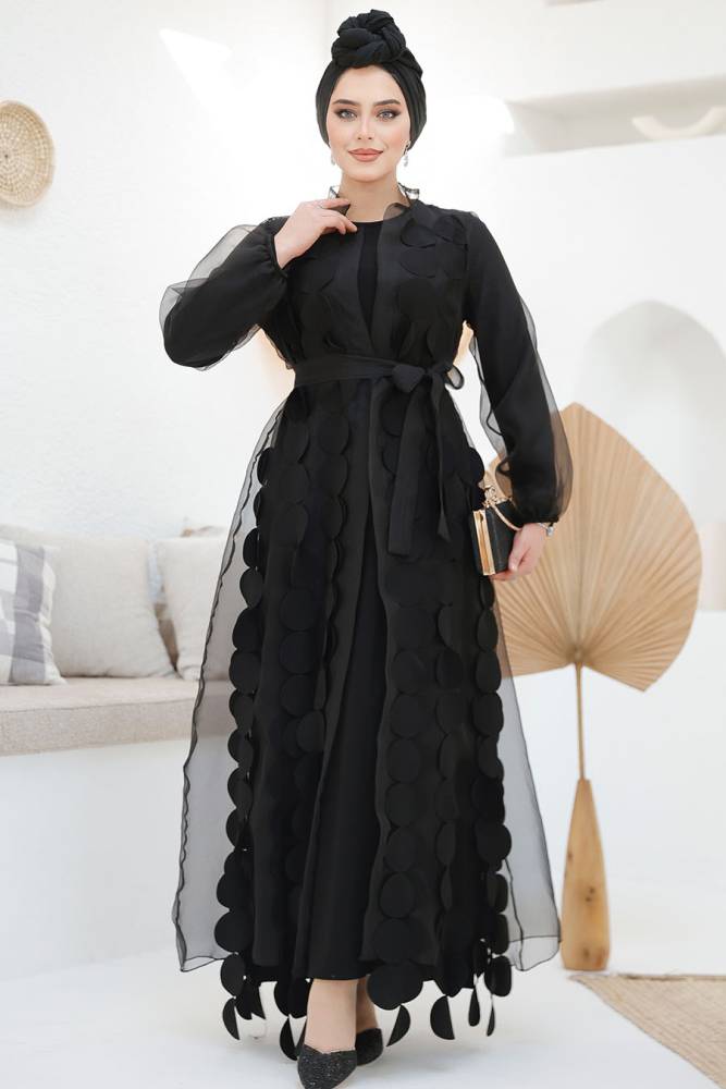 Modest Black Dubai Abaya 4655S - 4