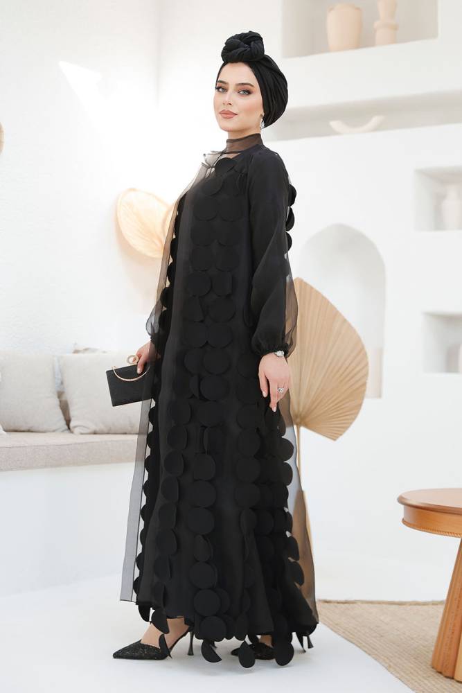 Modest Black Dubai Abaya 4655S - 3
