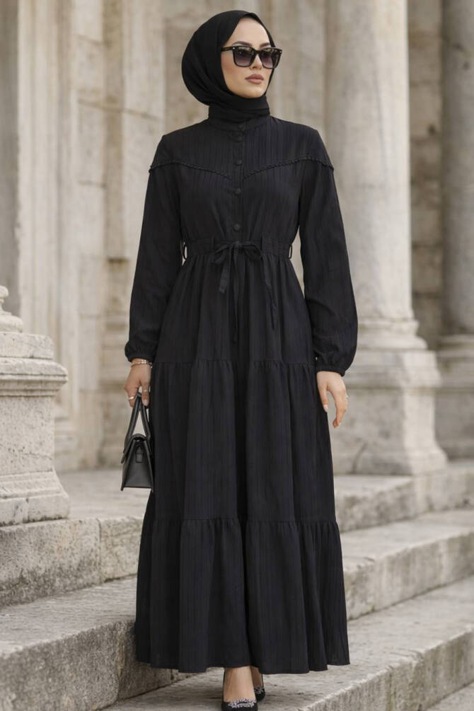 Modest Black Eid Dress 10334S - 1