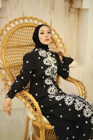 Modest Black Eid Dress 13503S - 4