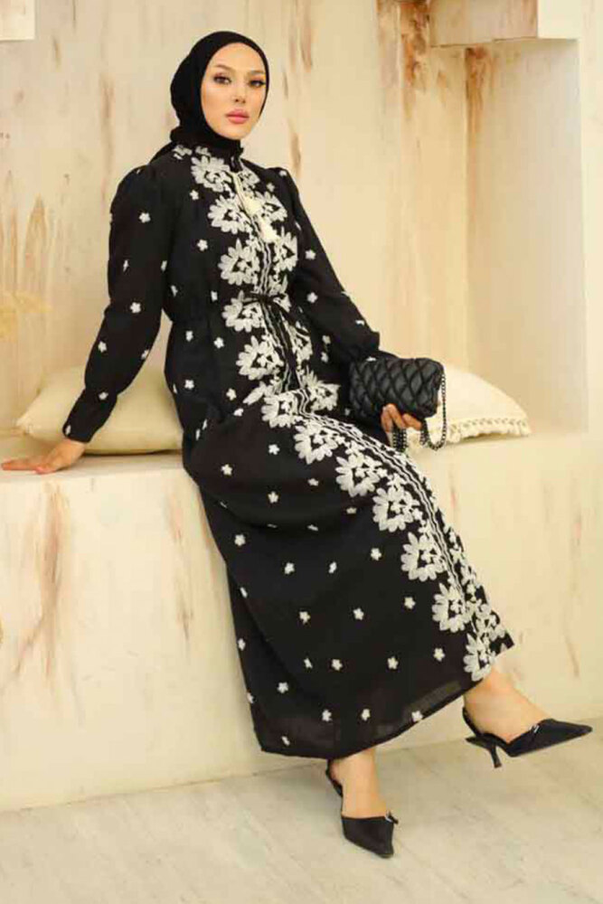 Modest Black Eid Dress 13503S - 3