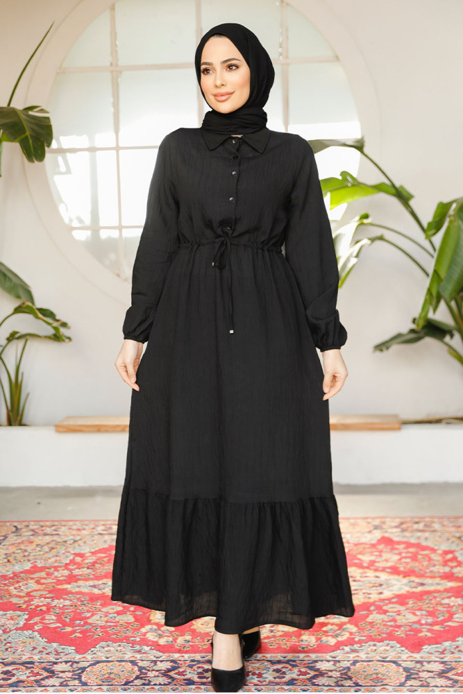 Modest Black Eid Dress 23181S - 1