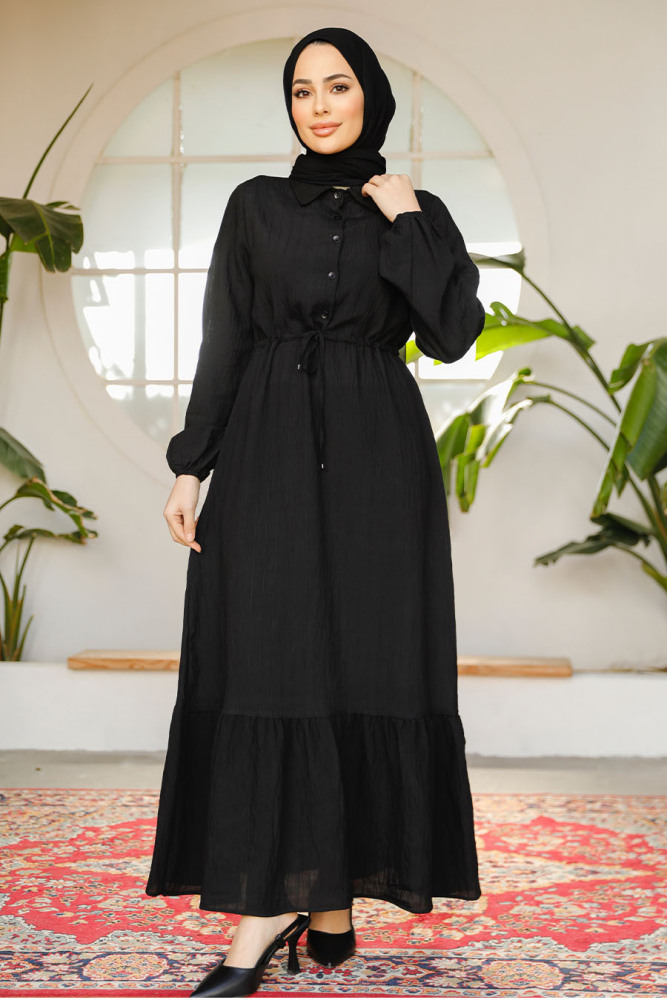 Modest Black Eid Dress 23181S - 2