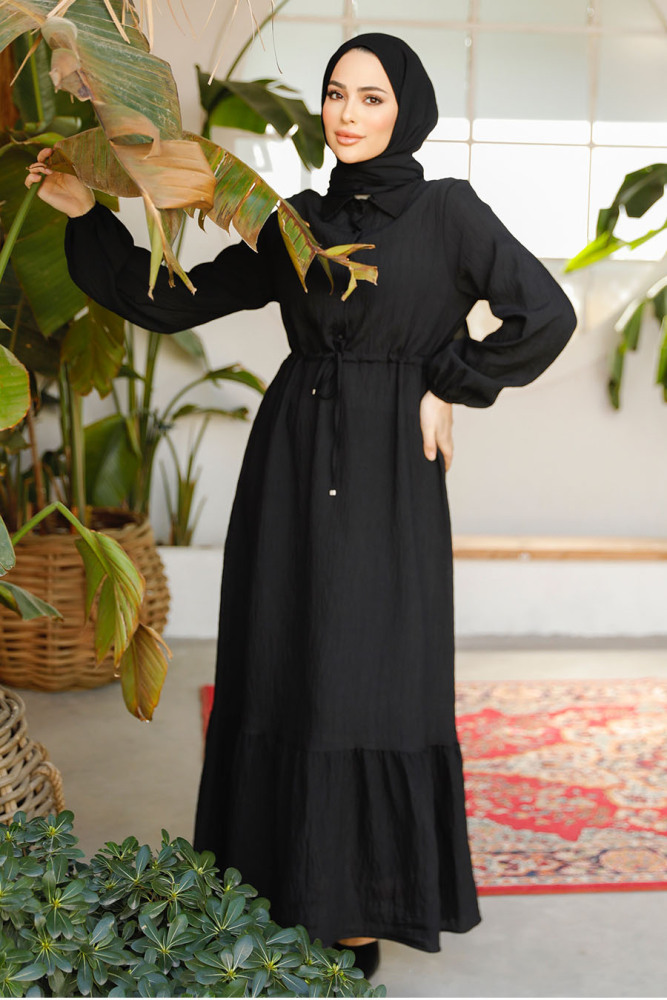Modest Black Eid Dress 23181S - 3