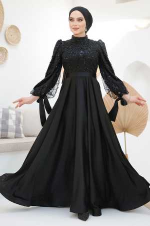 Modest Black Elegant Evening Dress 46671S - 1