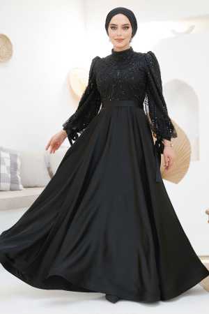 Modest Black Elegant Evening Dress 46671S - 2