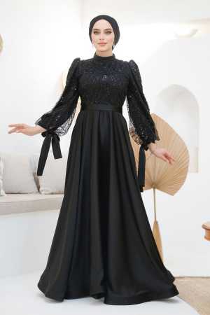 Modest Black Elegant Evening Dress 46671S - 4