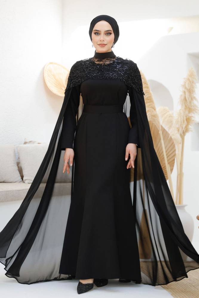 Modest Black Elegant Evening Gown 4653S - 2