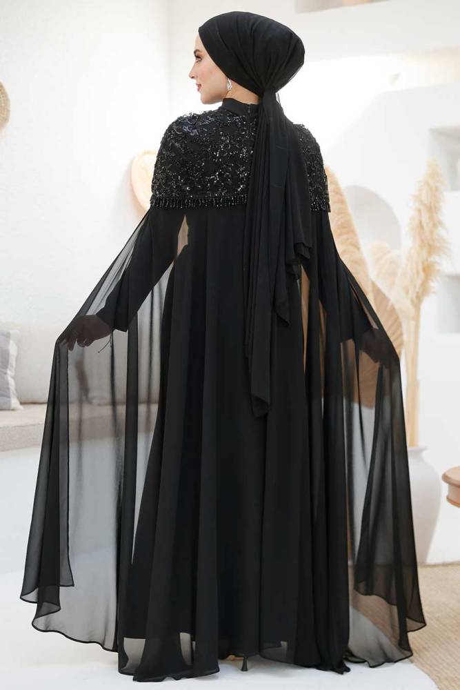 Modest Black Elegant Evening Gown 4653S - 7