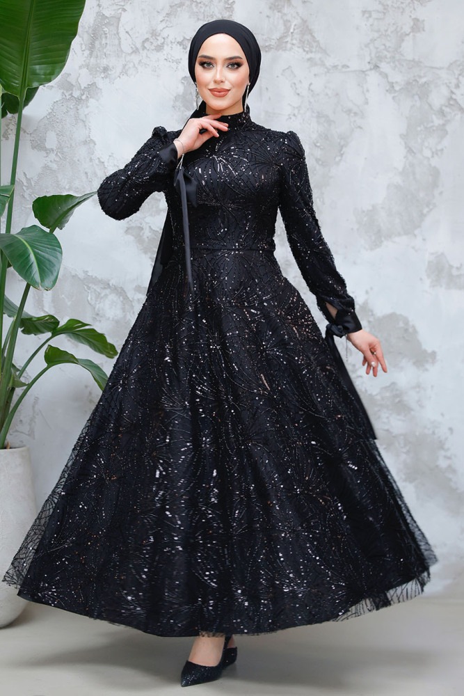 Modest Black Elegant Evening Gown 4908S - 1