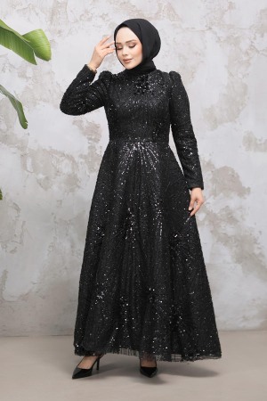 Modest Black Elegant Evening Gown 50461S - 1