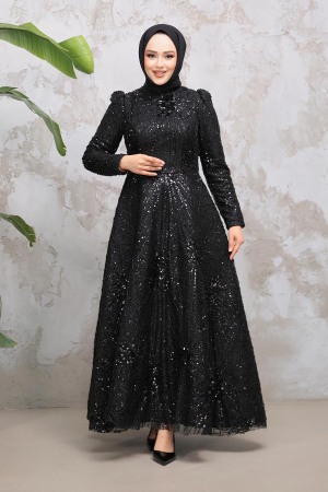 Modest Black Elegant Evening Gown 50461S - 2