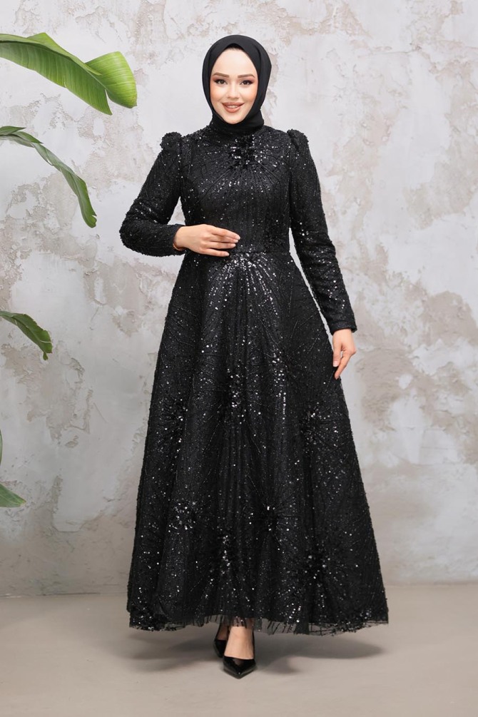 Modest Black Elegant Evening Gown 50461S - 2
