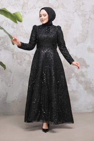 Modest Black Elegant Evening Gown 50461S - 3