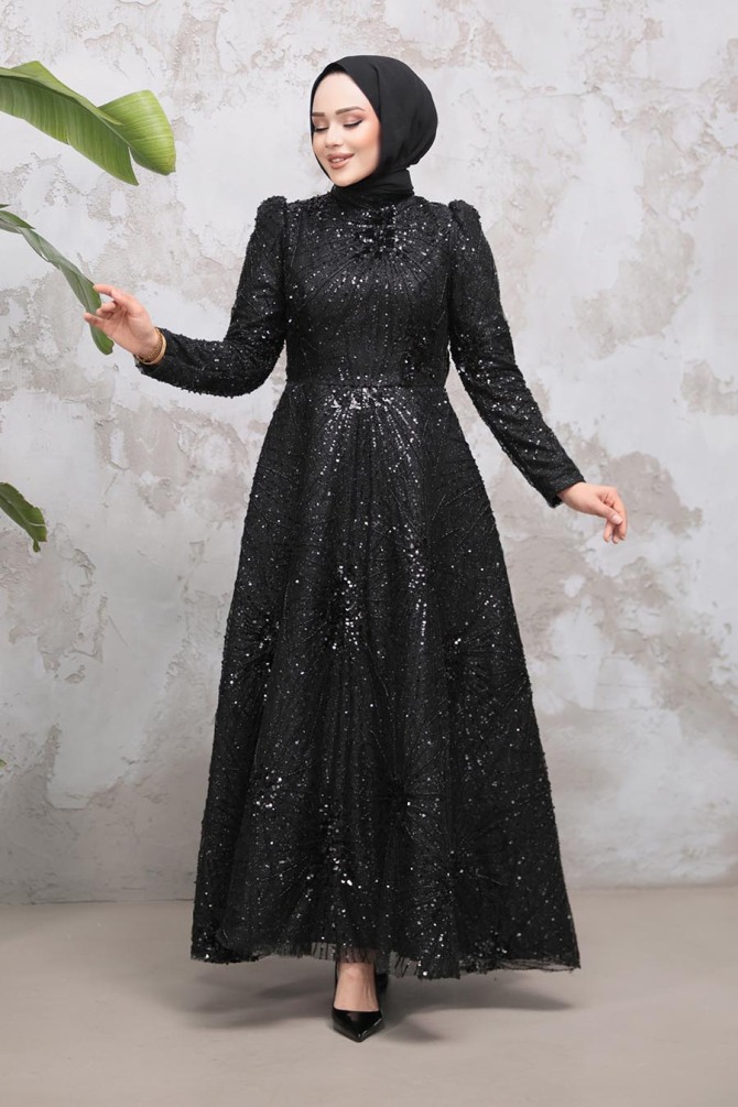 Modest Black Elegant Evening Gown 50461S - 3