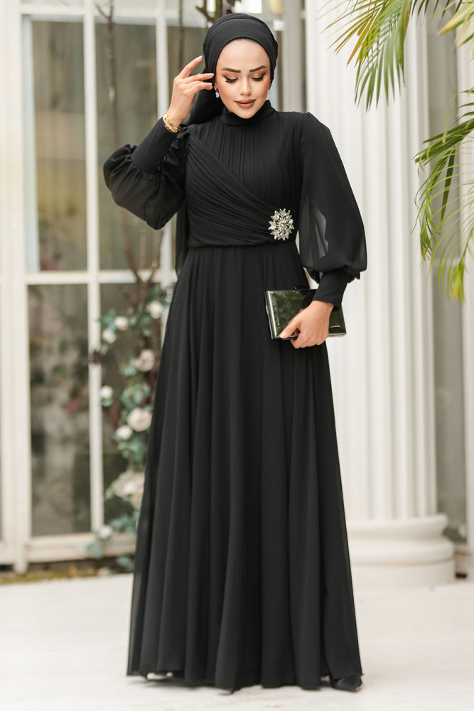 Modest Black Engagement Dress 45221S - 2