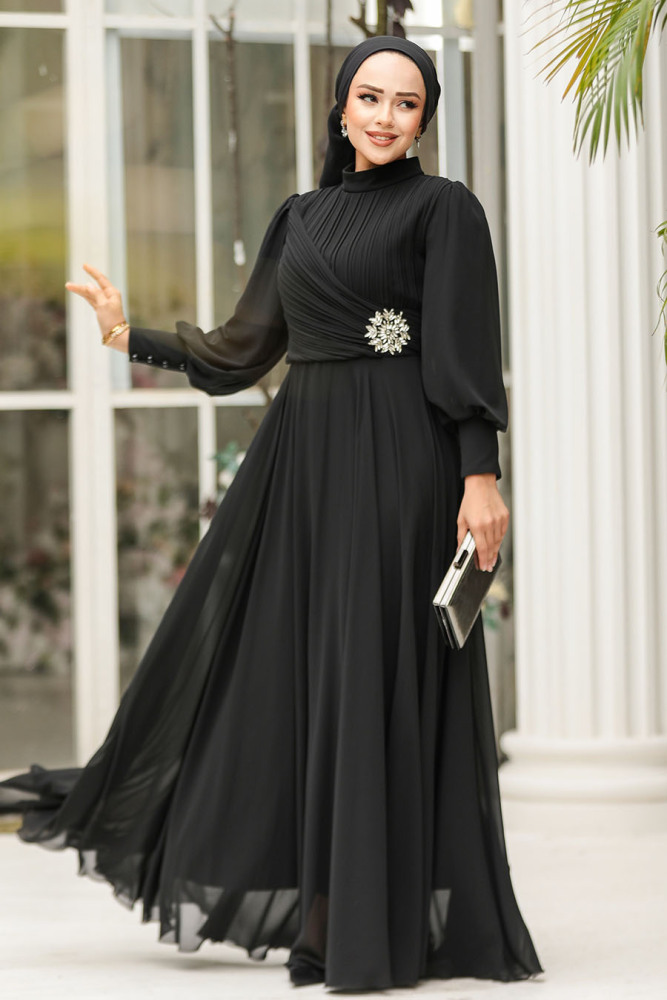 Modest Black Engagement Dress 45221S - 3