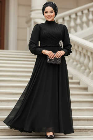 Modest Black Engagement Dress 45221S - 1