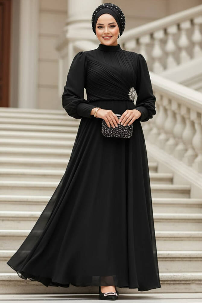 Modest Black Engagement Dress 45221S - 1