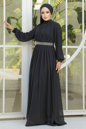 Modest Black Evening Dress 25888S - 3
