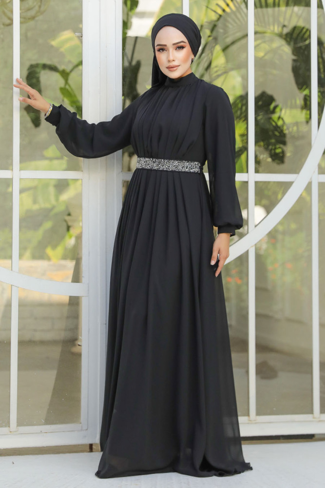 Modest Black Evening Dress 25888S - 3