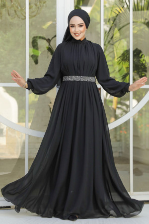Modest Black Evening Dress 25888S - 2