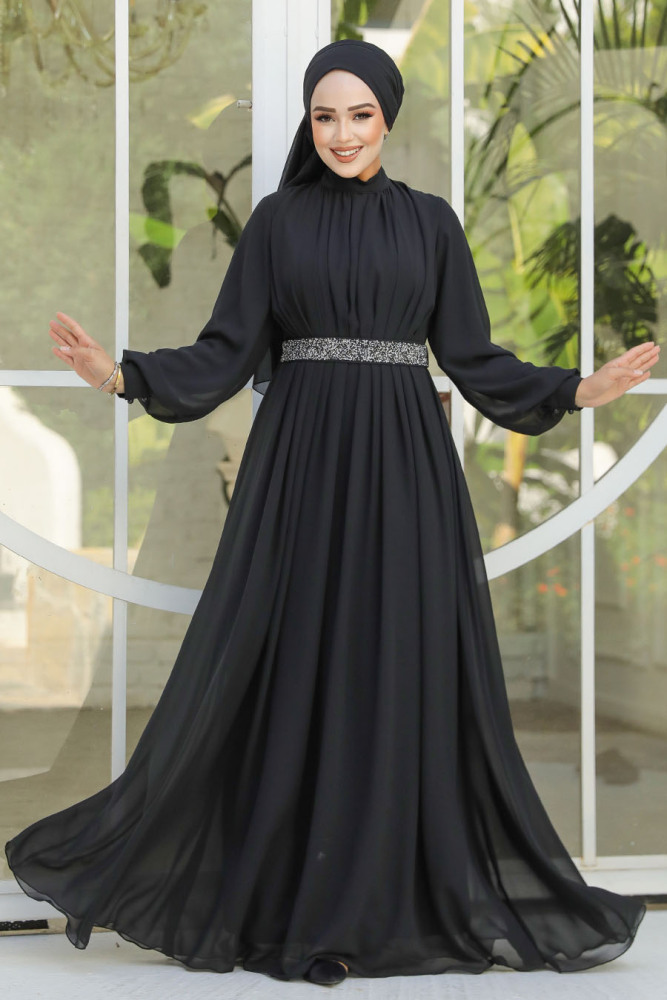 Modest Black Evening Dress 25888S - 2
