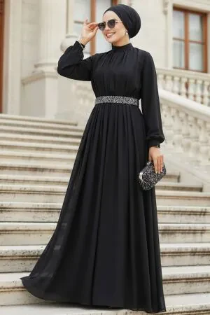 Modest Black Evening Dress 25888S 
