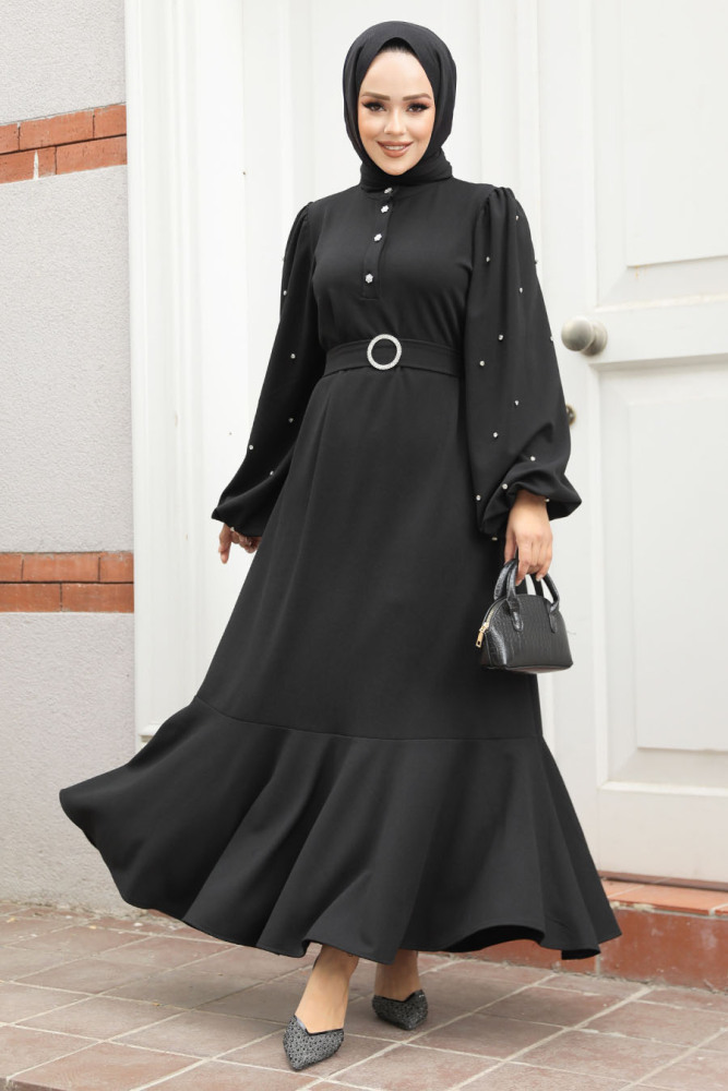 Modest Black Evening Dress 30022S - 1