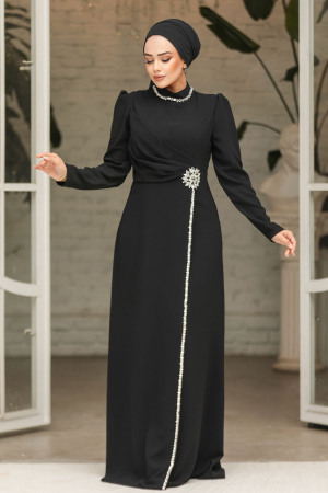 Modest Black Evening Dress 46021S - 2