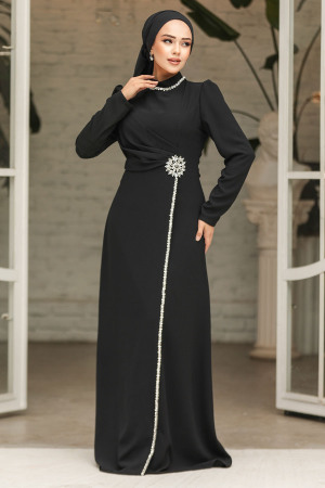 Modest Black Evening Dress 46021S - 3