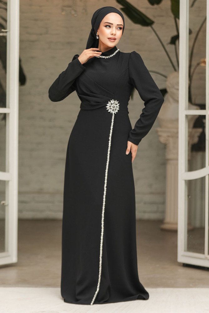 Modest Black Evening Dress 46021S - 3