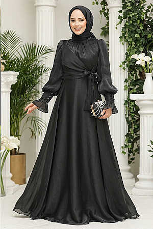 Modest Black Evening Dress 48051S - 1