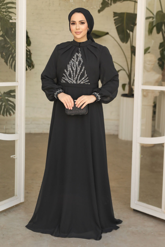 Modest Black Evening Gown 25886S - 1