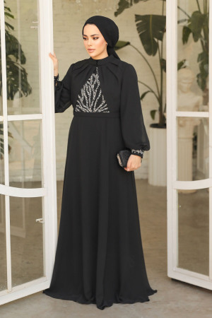 Modest Black Evening Gown 25886S - 3