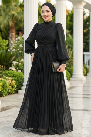Modest Black Evening Gown 44081S - 1