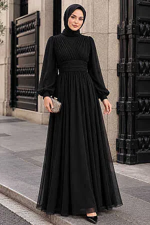 Modest Black Evening Gown 46321S 