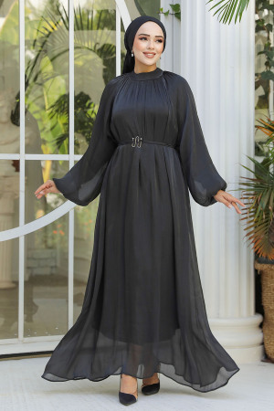 Modest Black Evening Gown 53781S - 1