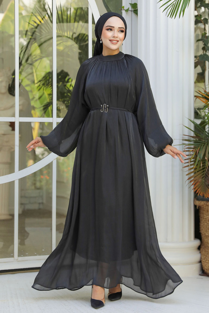 Modest Black Evening Gown 53781S - 1