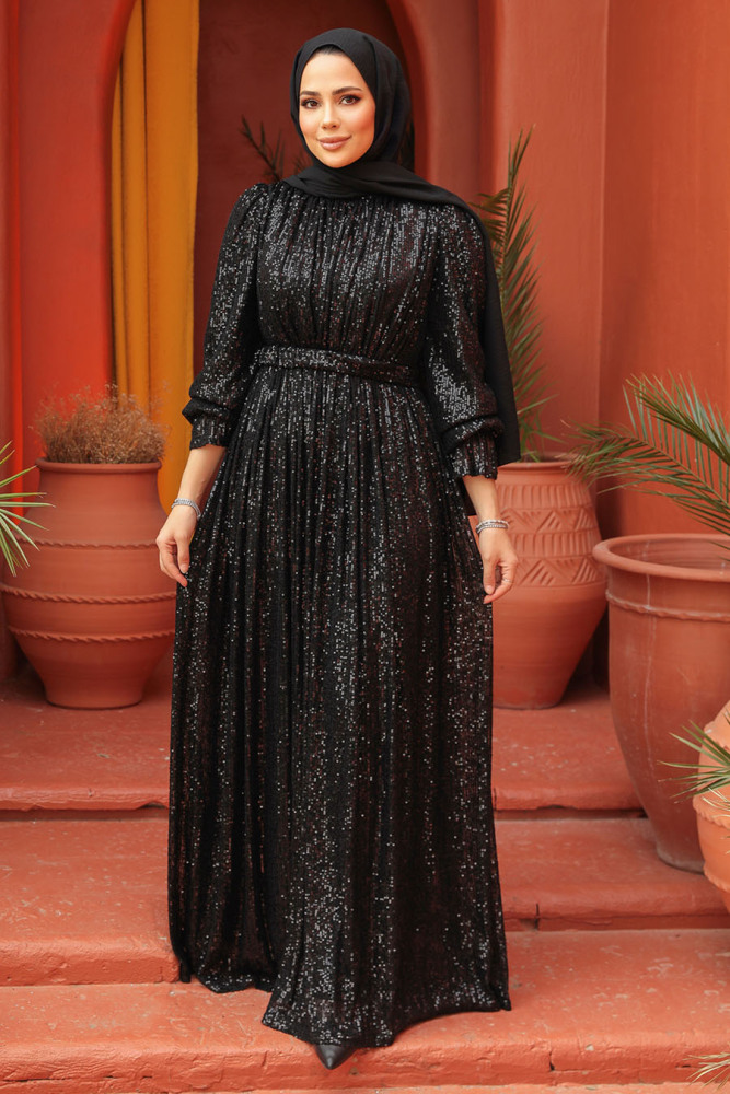 Modest Black Evening Gown With Long Sleeve 44961S - 1