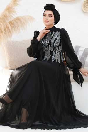 Modest Black Evening Gown With Long Sleeve 46401S - 3