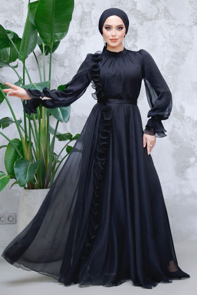 Modest Black Evening Long Dress 48571S - 1